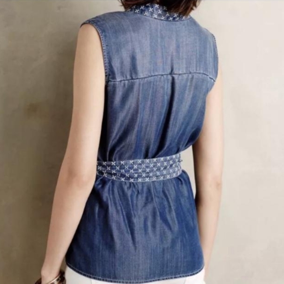 ANTHROPOLOGIE HOLDING HORSES Chambray Wrap Top - Picture 2 of 8